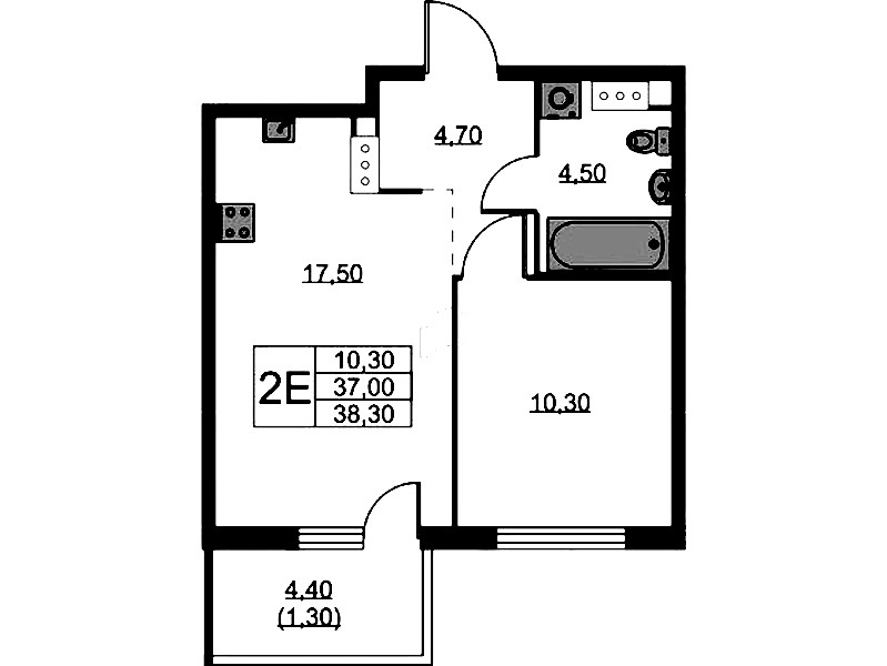 1-комнатная квартира 38.3 м², 10/11 эт., ЖК «А101 Лаголово»